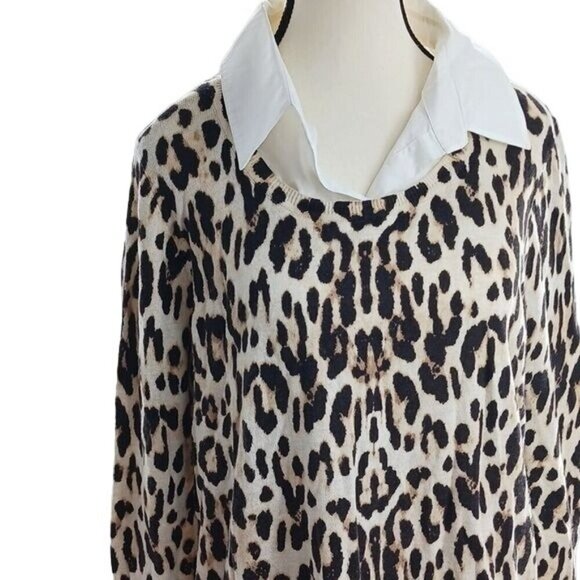 Chico's Sweater Animal Print Layered Effect Long Sleeve Knit Womens Size M - Picture 3 of 8